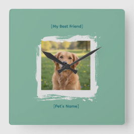 Relógio Quadrado Custom Pet Photo Brushstroke Wall Clock