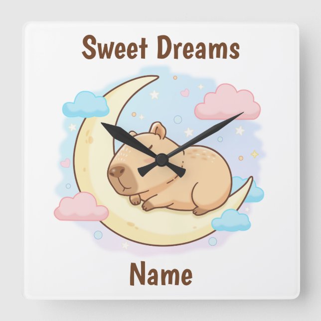 Relógio Quadrado Custom Sweet Dreams Capybara Wall Clock (Frente)