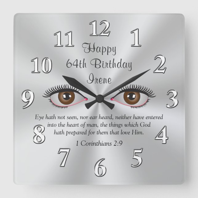 Relógio Quadrado Customizable Bible Verse Clocks Eye Hath Not Seen (Frente)