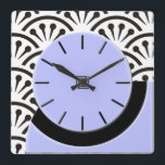 Relógio Quadrado Cut-A-Way do art deco (Lilac Preto)<br><div class="desc">O conceito de pulso de disparo de parede cortante foi baseado em um pulso de disparo de mesa pequeno do vintage encontrado em uma feira da ladra. O artista & o fabricante originais são desconhecidos. A pintura digital original para este pulso de disparo captura o olhar do plástico original com...</div>