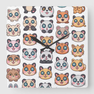 Relógio Quadrado Cute Animals Sticker Sheet Adorable Cartoon Charac