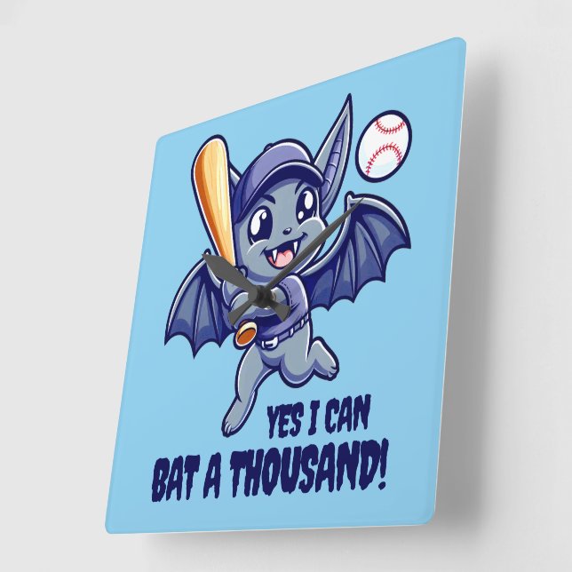 Relógio Quadrado Cute Bat Engraçado, sim, eu posso bater mil! (Ângulo)