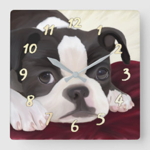 Relógio Quadrado Cute Boston terrier clock