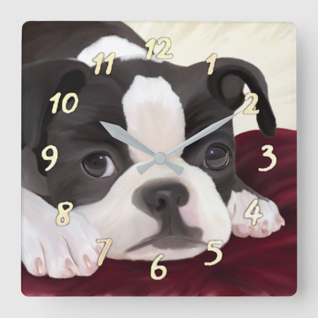 Relógio Quadrado Cute Boston terrier clock (Frente)