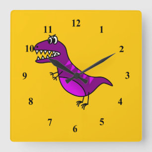 Relógio Quadrado Cute cartoon angry purple dinosaur