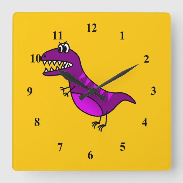 Relógio Quadrado Cute cartoon angry purple dinosaur (Frente)