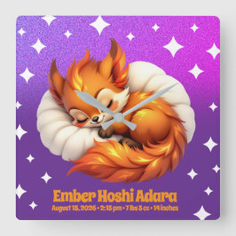 Relógio Quadrado Cute Fox Filhote Dormindo no Céu Noturno Estrelado