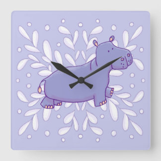 Relógio Quadrado Cute Hippo Wall Clock