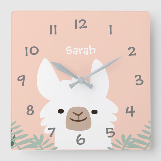 Relógio Quadrado Cute Llama Kids Nursery Wall Clock (Frente)