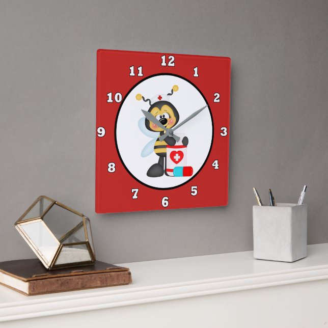 Relógio Quadrado Cute Nursing Station ou home wall clock bee (Escritório)