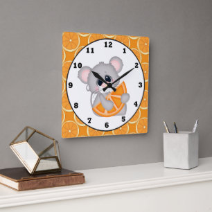 Relógio Quadrado Cute orange slice mouse kitchen wall clock