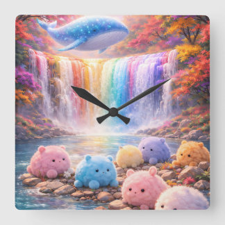 Relógio Quadrado Cute Rainbow Waterfall Kids Wall Clock Decor