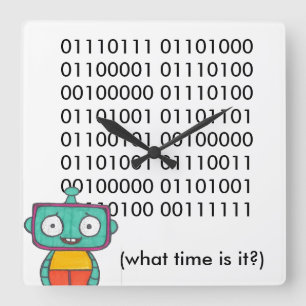 Relógio Quadrado Cute Robot Clock - Binário
