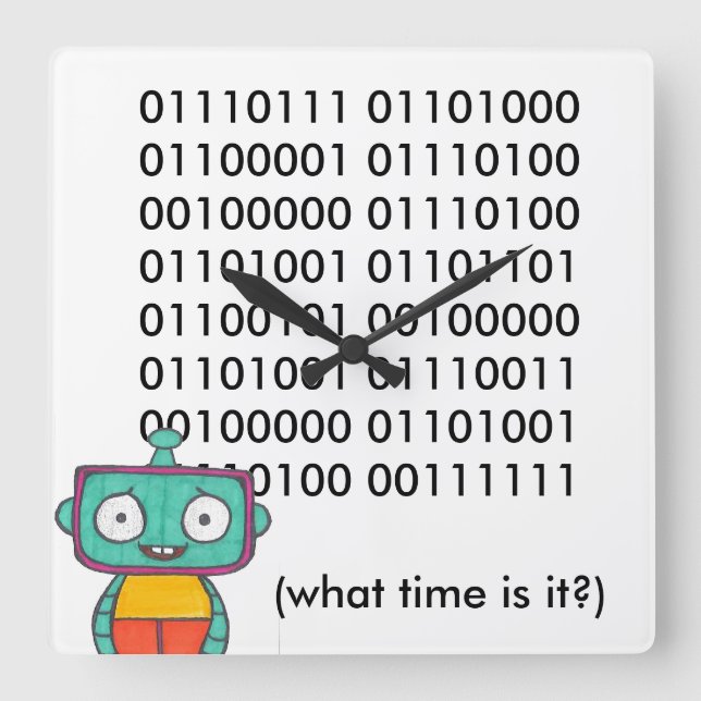 Relógio Quadrado Cute Robot Clock - Binário (Frente)