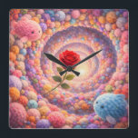 Relógio Quadrado Cute Rose Fantasy Kids Room Wall Clock Decor<br><div class="desc">A vibrant red rose floats at the heart of a colorful dream world, surrounded by fluffy pastel creatures and a magical spiral of soft textures. This enchanting wall clock design instantly brightens a child’s room with warmth, imagination, and playful charm. Perfect for nurseries, kids bedrooms, and creative spaces, it combines...</div>