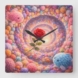 Relógio Quadrado Cute Rose Fantasy Kids Room Wall Clock Decor