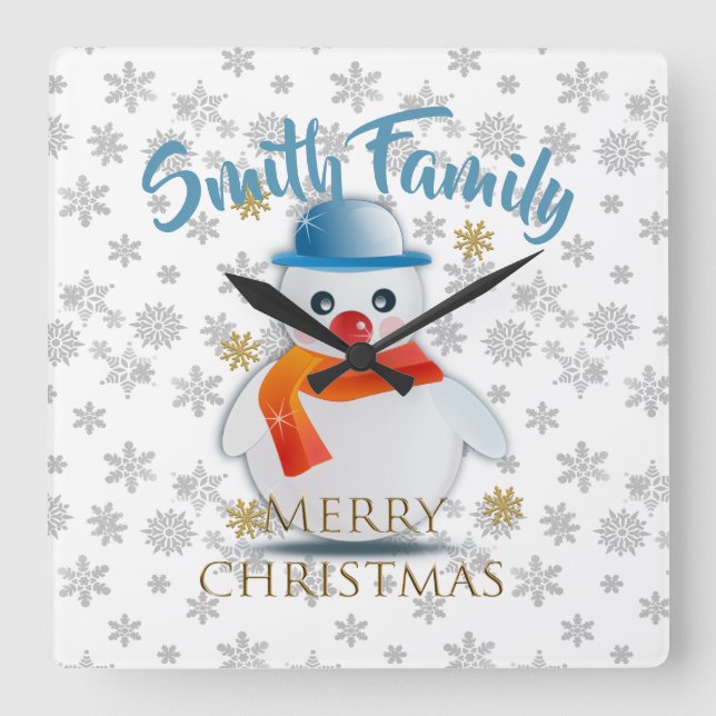 Relógio Quadrado Cute Snowman (Frente)