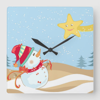 Relógio Quadrado Cute Snowman Holiday Wall clock