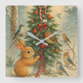 Relógio Quadrado Cute woodland bunny Christmas cozy festive winter 