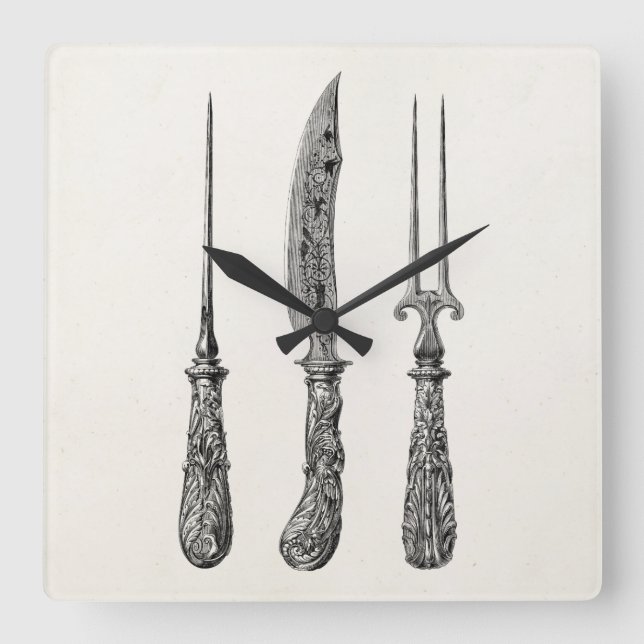 Relógio Quadrado Cutelaria da cozinha da picareta da forquilha da (Frente)