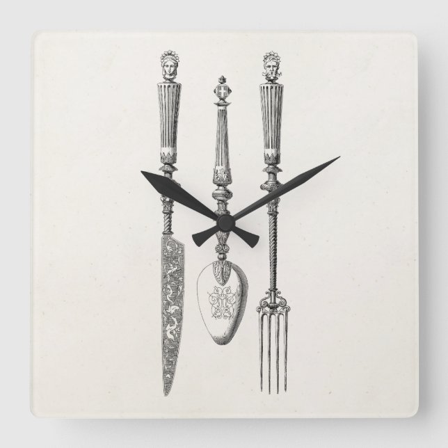 Relógio Quadrado Cutelaria velha das facas da colher da forquilha (Frente)