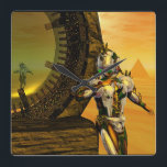Relógio Quadrado CYBORG TITAN,DESERT HYPERION Science Ficfi<br><div class="desc">Imagem artística,  colorida e brilhante de ficção científica em cores amarela,  verde,  castanha,  branca. Titan cyborg da Hyperion com sua vibrante carapaça metálica cromática reflexiva em um ambiente surreal com pirâmides,  sol quente,  deserto semelhante a uma paisagem egípcia,  quadro de animação do filme 3D Hyperion World . Baldesign3d (c)</div>