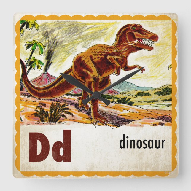 Relógio Quadrado D é para Dinossauro (Frente)