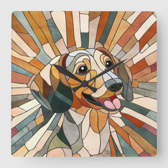 Relógio Quadrado Dachshund dog - Doxie - mosaico colorido (Frente)