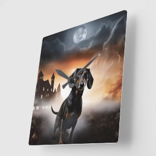 Relógio Quadrado Dachshund Halloween Scary