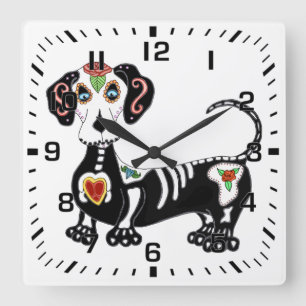 Relógio Quadrado Dachshund Sugar Skull