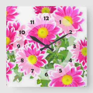 Relógio Quadrado Daisies cor-de-rosa / Buquê Asters + suas ideias