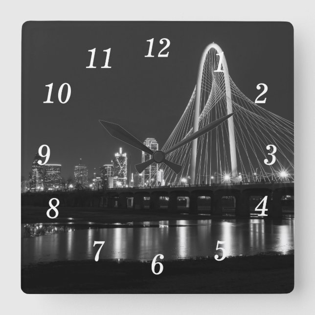 Relógio Quadrado Dallas Bridge View Grayscale Wall Clock (Frente)