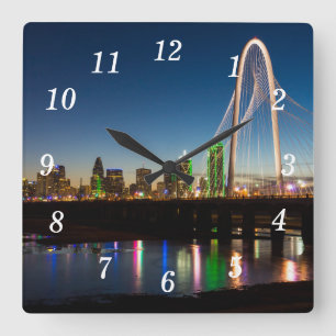 Relógio Quadrado Dallas Skyline Dawn Wall Clock