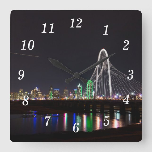 Relógio Quadrado Dallas Skyline Hunt Wall Clock (Frente)