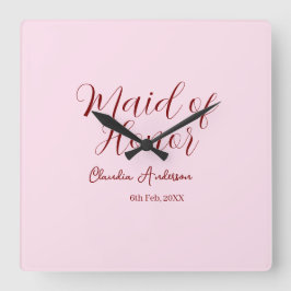 Relógio Quadrado Dama de honra roxo nome data rosa pastel noivas