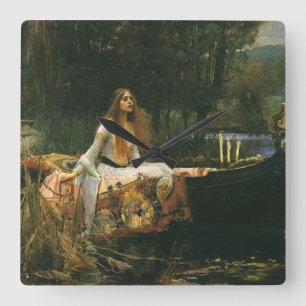 Relógio Quadrado Dama de Shalott no Barco por John William Waterhou