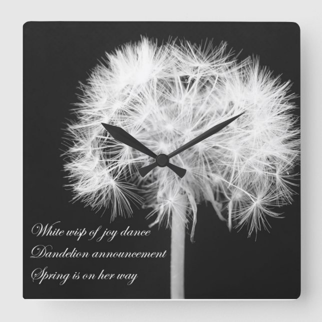 Relógio Quadrado Dandelion Haiku Wall Clock (Frente)