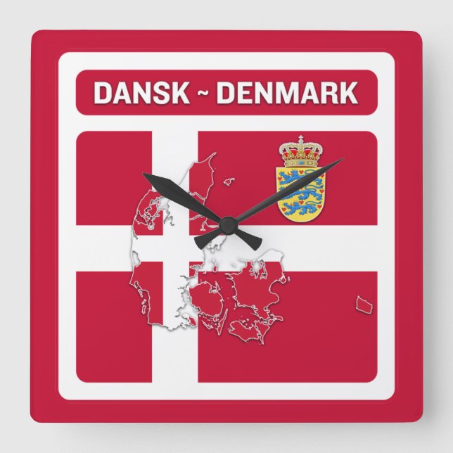 Relógio Quadrado Dansk Denmark Flag (Frente)