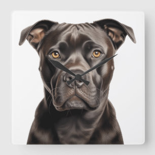 RELÓGIO QUADRADO DARK BROWN STAFFORDSHIRE BULL TERRIER DOG