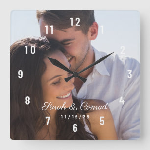 Relógio Quadrado Data de Casamento com Foto Personalizada