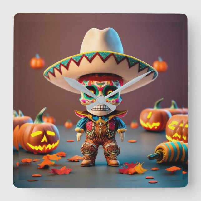 Relógio Quadrado Day of the Dead wall clock (Frente)