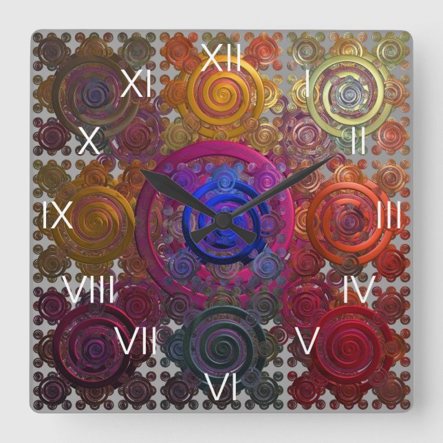Relógio Quadrado de Chapas Circulares Coloridas (Frente)