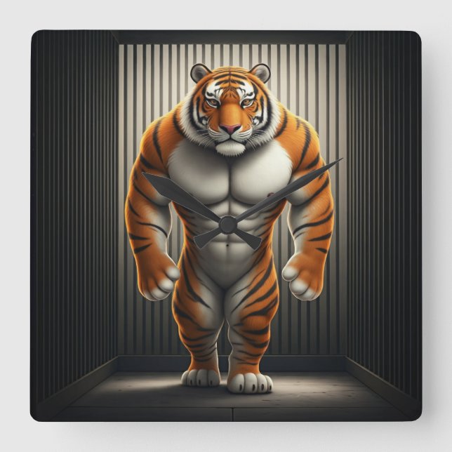 Relógio quadrado de tigre-buff (Frente)