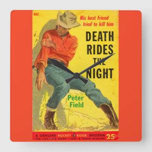 Relógio Quadrado Death Rides the Night Western do livro cobrir