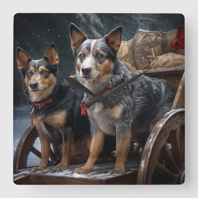 Relógio Quadrado Decado de Natal de Bovinos Neves Australianos (Frente)