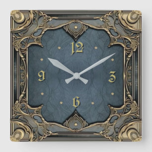 Relógio Quadrado Deco Artístico Azul Elegante