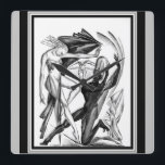 Relógio Quadrado Deco de Arte de 1920 "Dançarinos"<br><div class="desc">Incrível,  único,  1929,  relógio de parede "Dançarinos" da Art Deco em preto neutro,  branco e cinzas.</div>