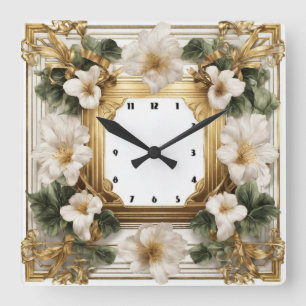 Relógio Quadrado Deco de Arte de Flor Elegante