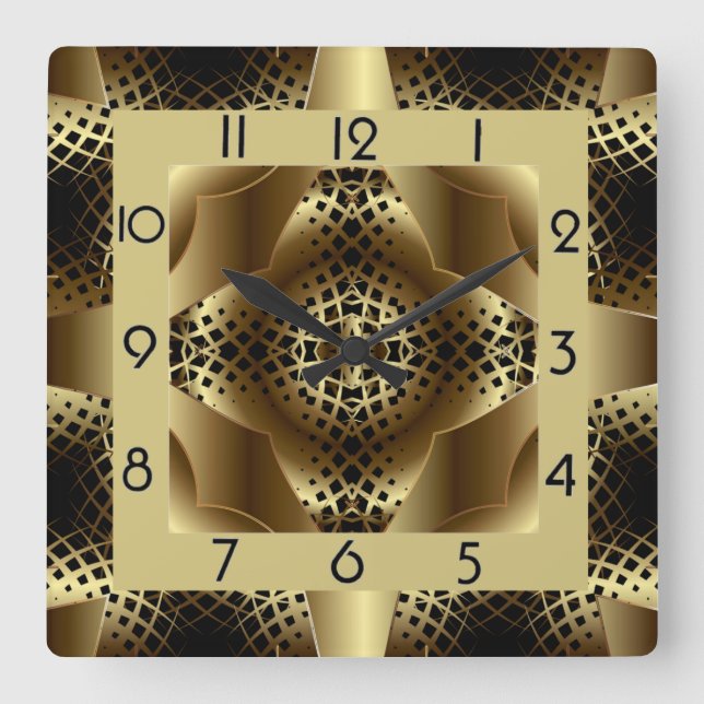 Relógio Quadrado Deco de arte do ouro elegante (Frente)