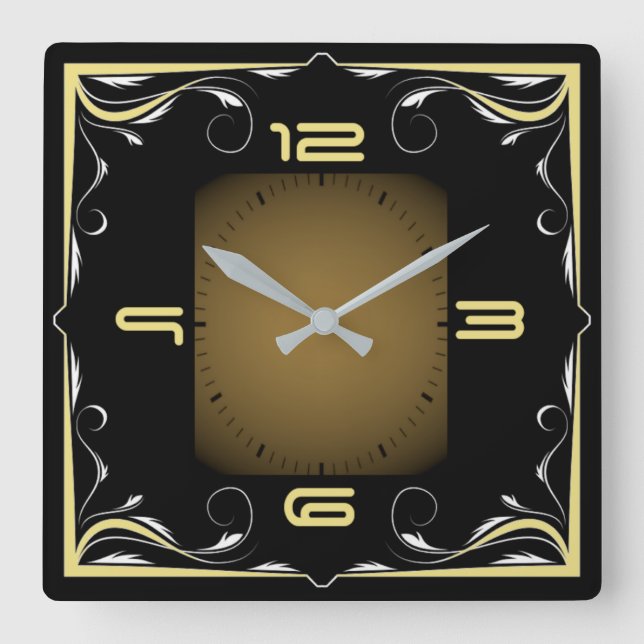 Relógio Quadrado Deco de arte elegante (Frente)